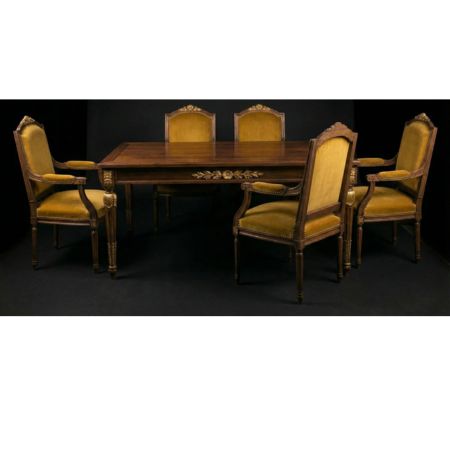 Royal Classic Solid Wood 6-Seater Dining Table Set with Upholstered Chairs - Image 8