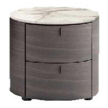 Modern Round 2-Drawer Side Table with Marble Top