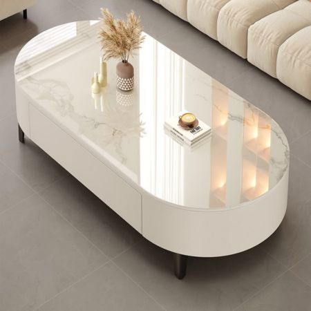 Modern Oval Marble Finish Wooden Center Table