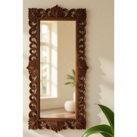 Elegant Floral Hand-Carved Wooden Wall Mirror – Decorative Full-Length Mirror