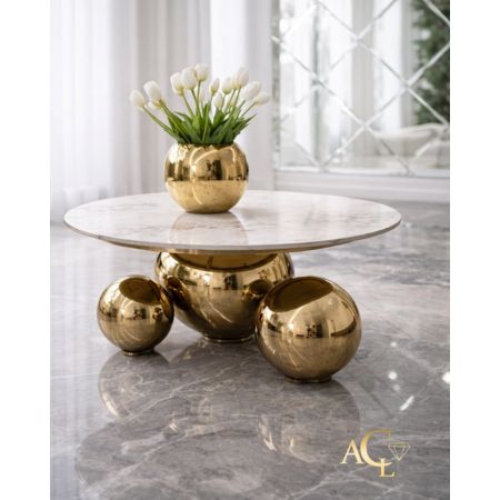 Luxury Round Marble Finish Wooden Center Table