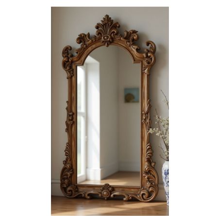 Classic Arch Hand-Carved Wooden Wall Mirror – Luxury Decorative Mirror