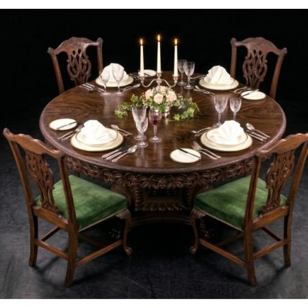 Classic Round Solid Wood  Dining Table Set