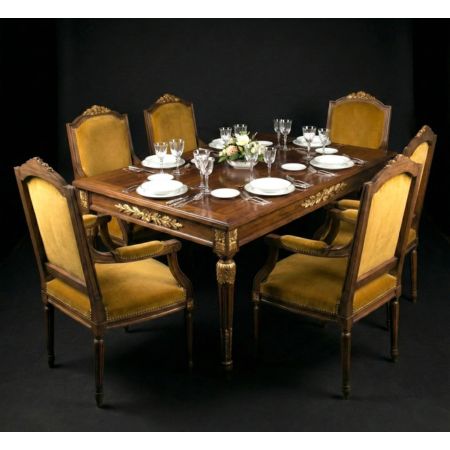 Royal Classic Solid Wood 6-Seater Dining Table Set with Upholstered Chairs