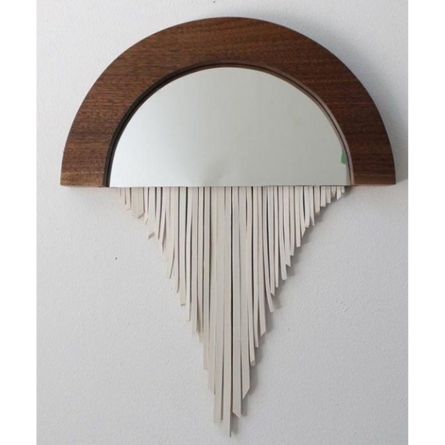 Handcrafted Wooden Mirror Wall Hanging | Modern Boho Decorative Mirror