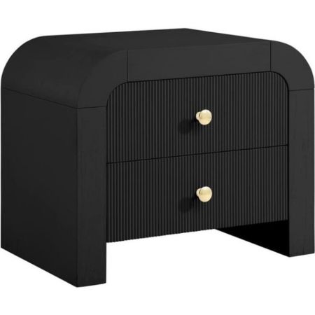 Modern Fluted 2-Drawer Side Table – Black Finish