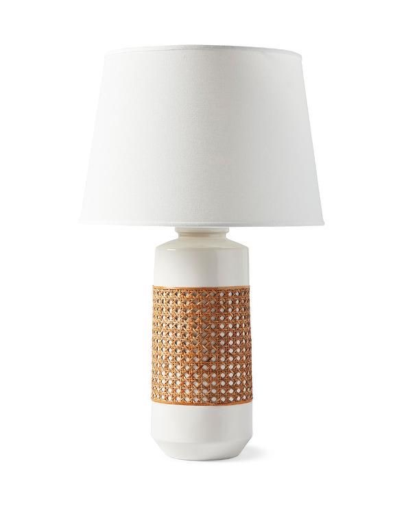 Modern Ceramic & Rattan Table Lamp with Fabric Shade