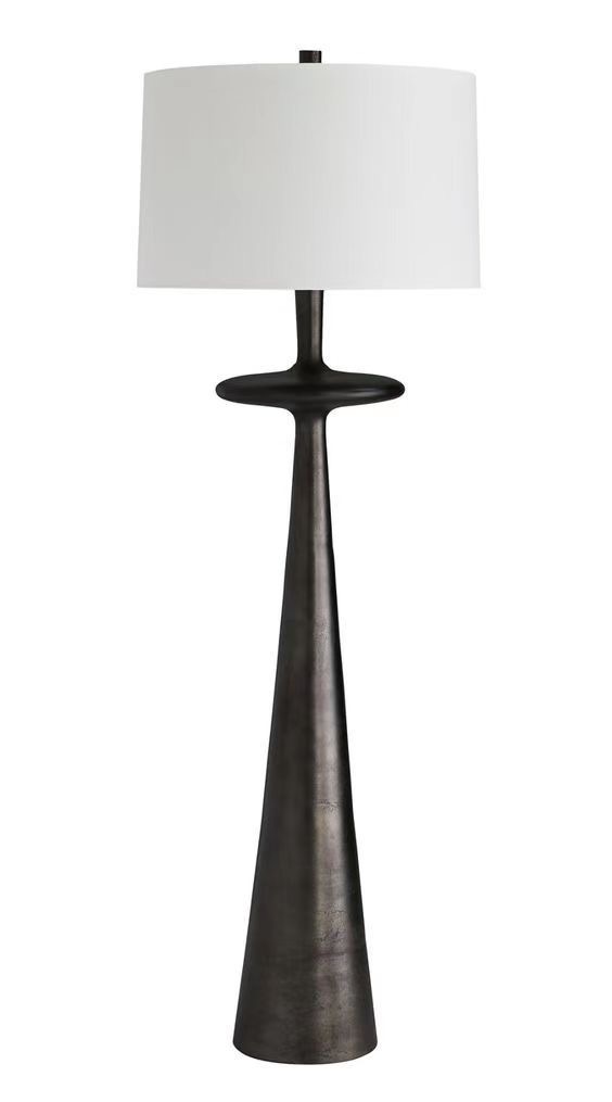 Modern Sculptural Black Floor Lamp with White Fabric Shade