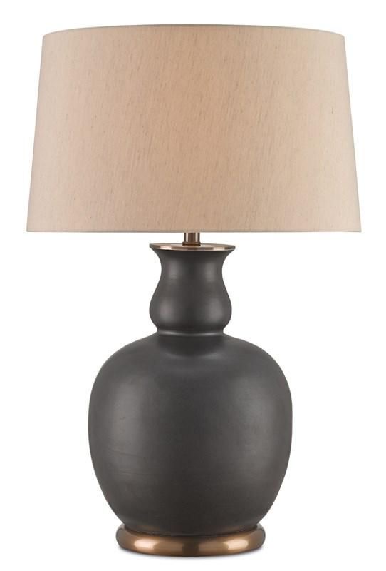 Modern Matte Black Ceramic Table Lamp with Fabric Shade