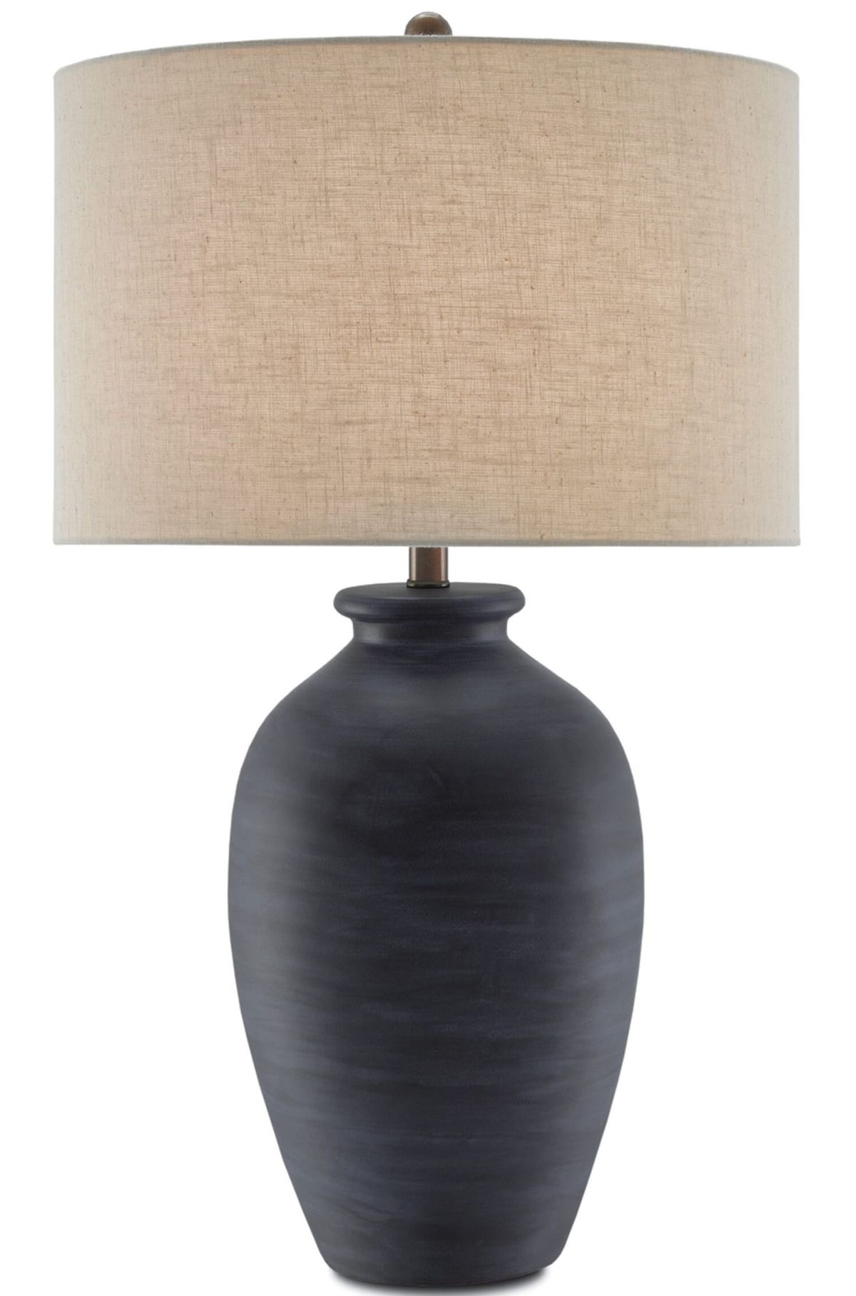 Matte Black Ceramic Table Lamp with Linen Drum Shade