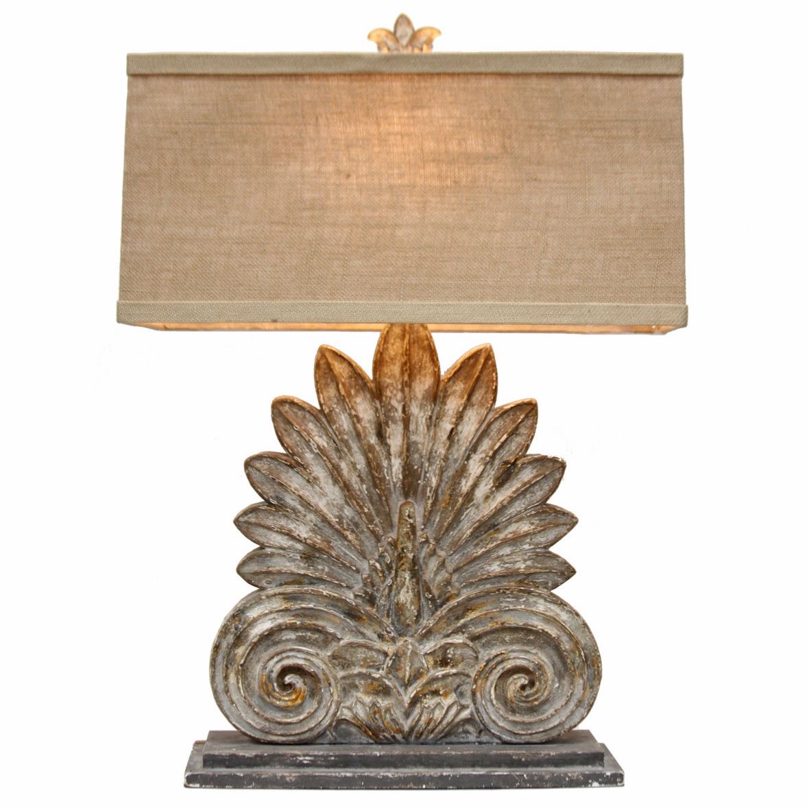 Vintage Leaf Design Table Lamp with Fabric Shade