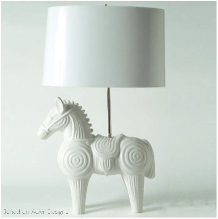 Nordic White Horse Ceramic Table Lamp with Fabric Shade