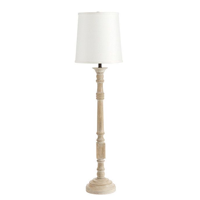 Classic Natural Wood Floor Lamp with White Fabric Shade