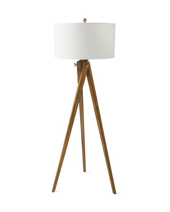 Modern Wooden Tripod Floor Lamp with White Drum Shade