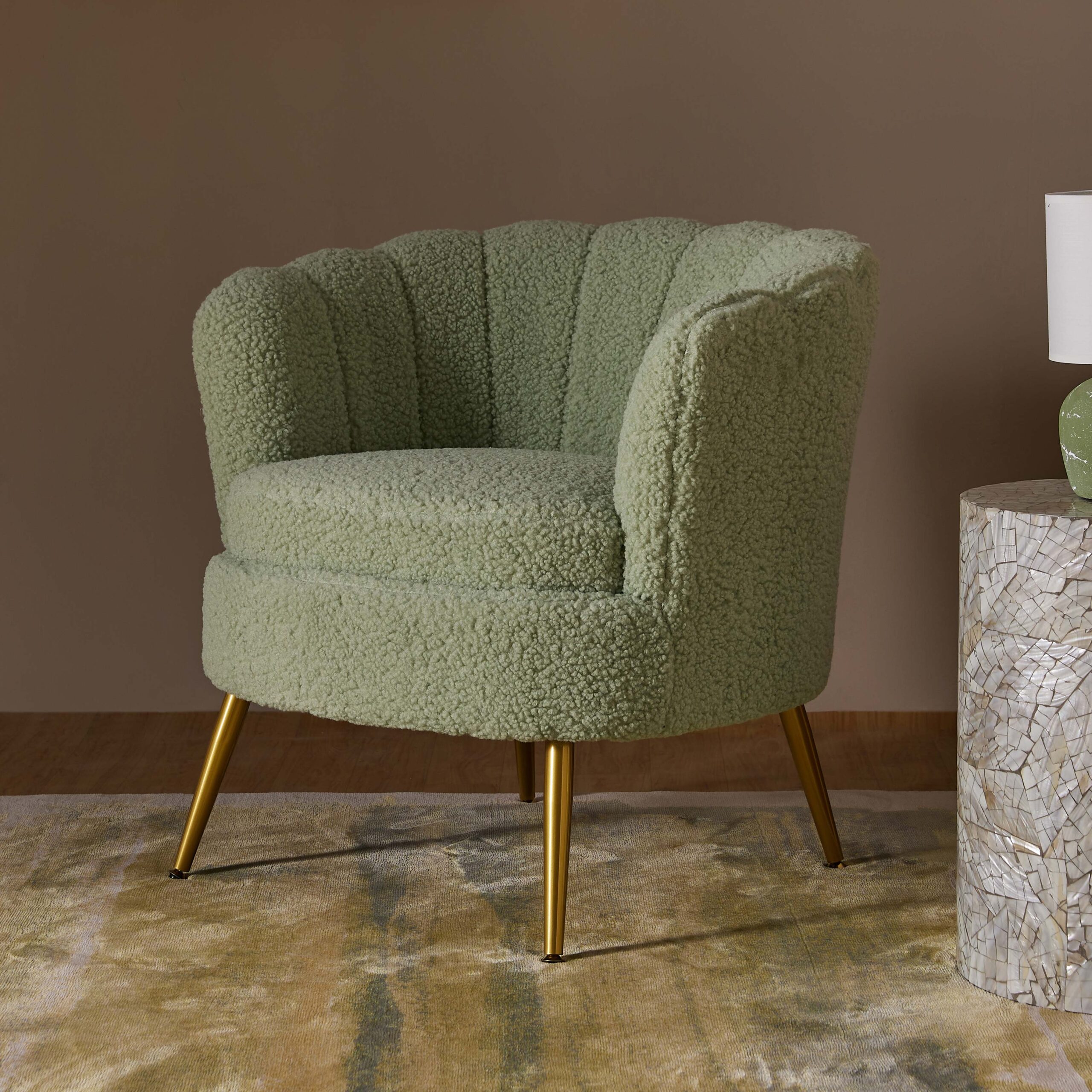 Modern Bouclé Accent Arm Chair with Gold Metal Legs