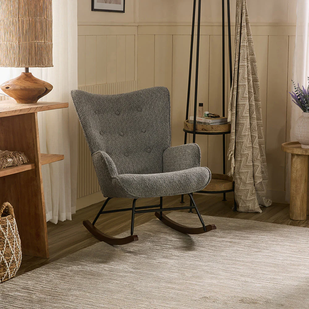 Modern Upholstered Wooden Rocking Chair with Cushion