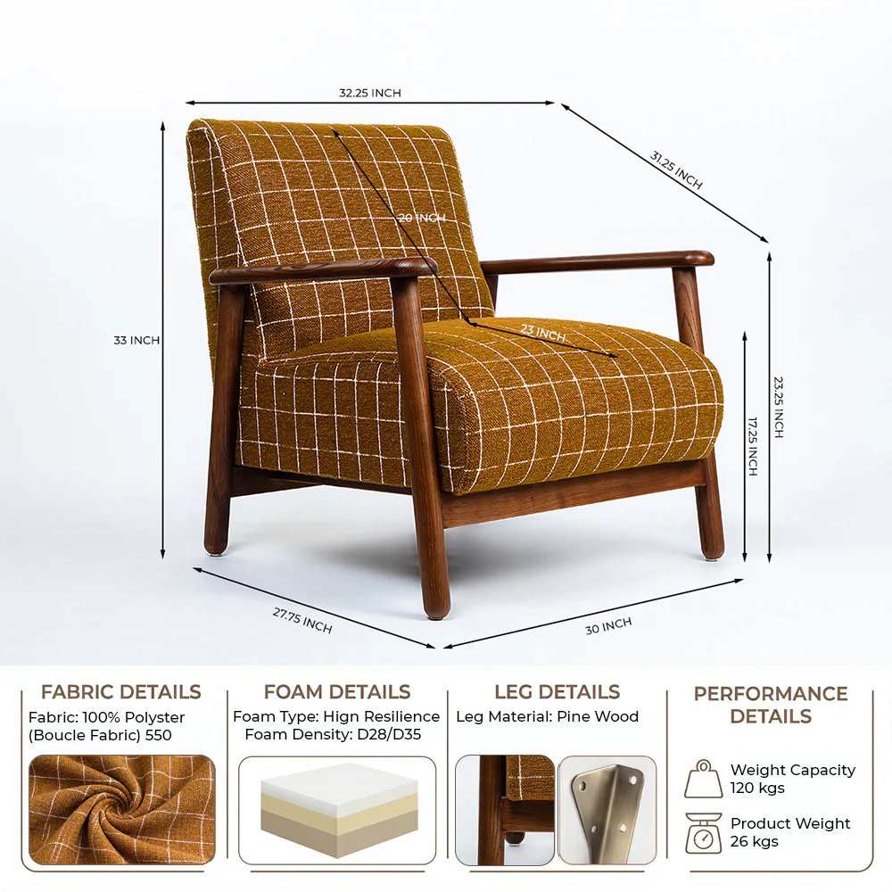 Modern Upholstered Wooden Arm Chair - Image 3
