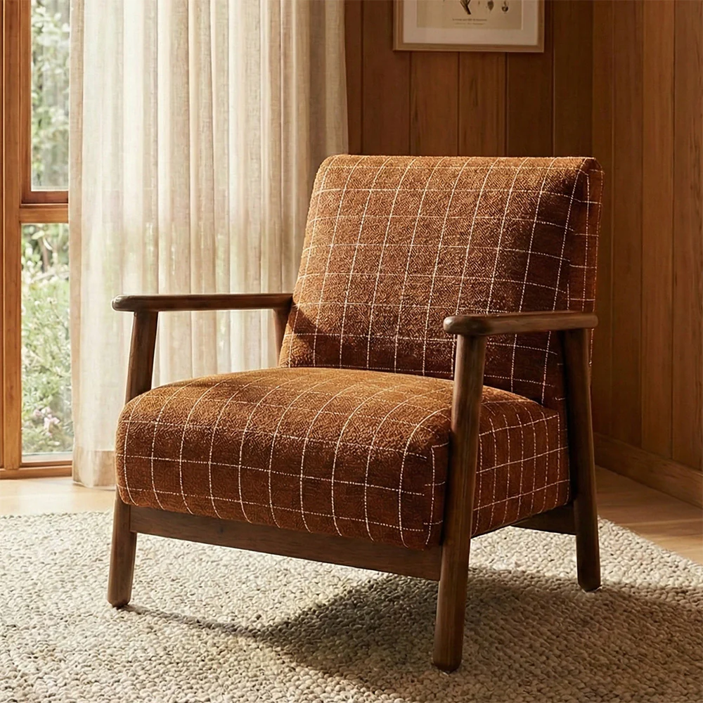 Modern Upholstered Wooden Arm Chair