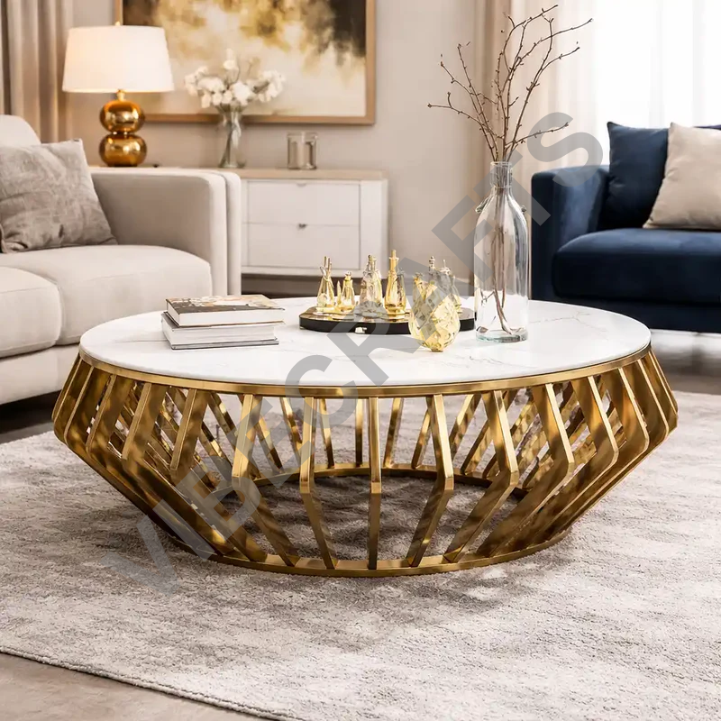 Luxury Round Marble Centre Table with Gold Metal Base