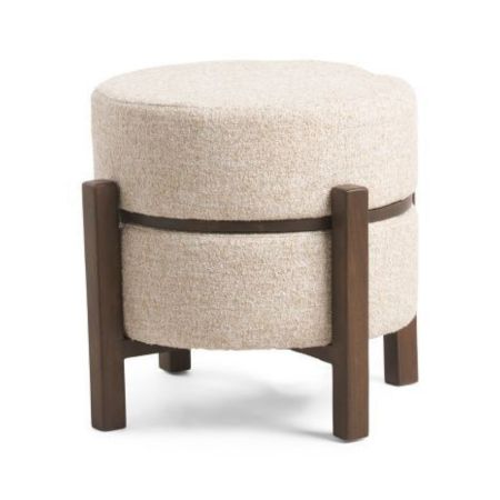 Modern Round Upholstered Ottoman with Solid Wood Frame