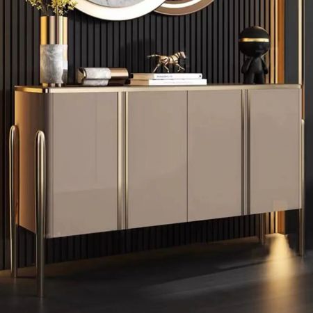 Luxury Modern 4-Door Sideboard Cabinet with Gold Accents
