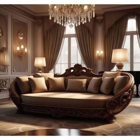 Royal Luxury Carved Wooden Chesterfield Sofa