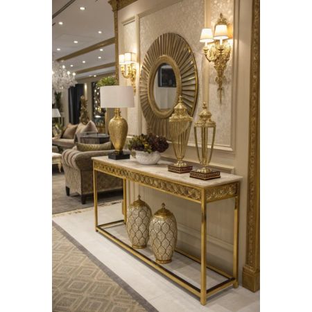 Modern Luxury Gold Console Table with Marble Top