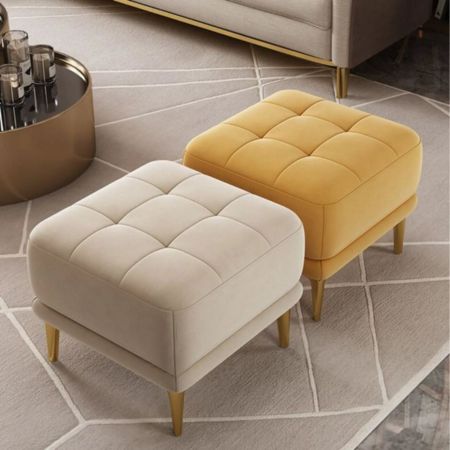 Modern Tufted Upholstered Ottoman with Gold Legs