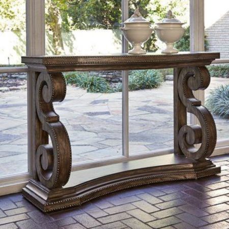 Traditional Scroll Pedestal Console Table