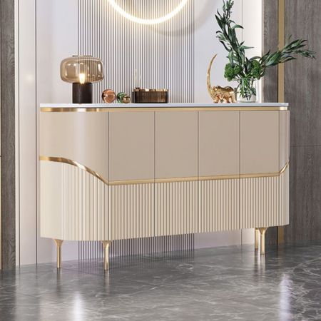 Luxury Fluted 4-Door Sideboard Cabinet with Gold Trim