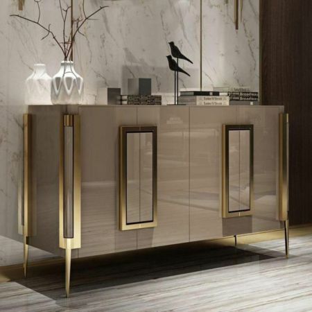 Luxury Modern 4-Door Sideboard Cabinet with Gold Accents