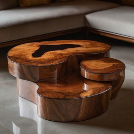 Modern Organic Shape Wooden Coffee Table with Storage