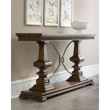 Transitional Walnut Console Table with Metal Accent