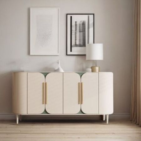 Modern Rounded 4-Door Sideboard Cabinet with Gold Handles