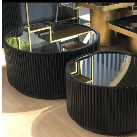 Modern Nesting Coffee Table Set with Smoked Glass Top