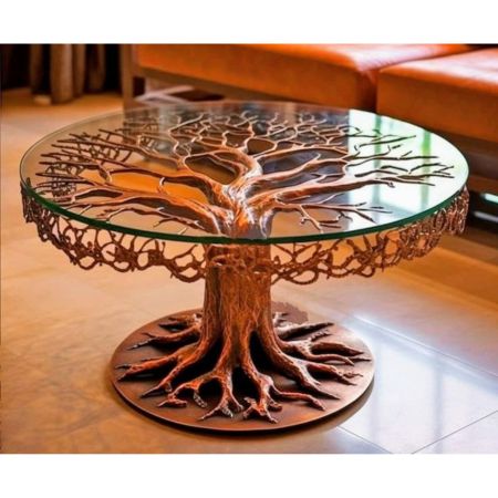 Designer Tree Base Round Glass Coffee Table
