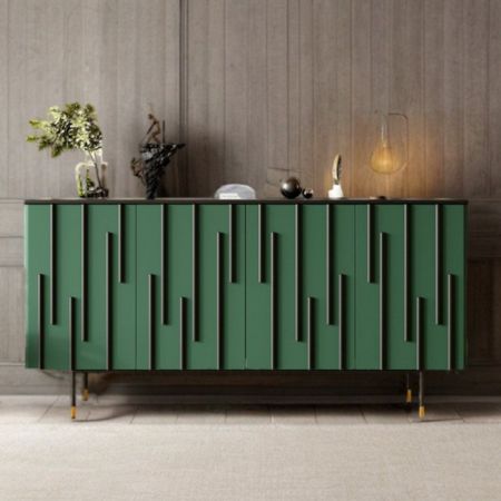 Modern Green Geometric 6-Door Sideboard Cabinet