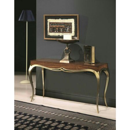 Luxury Walnut & Gold Console Table