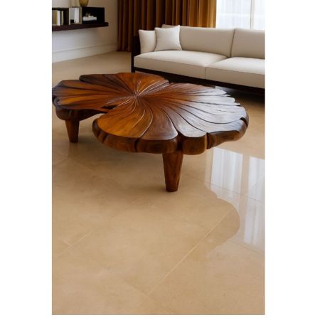 Handcrafted Leaf Design Solid Wood Coffee Table
