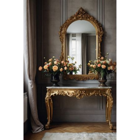 Royal Antique Gold Console Table with Ornate Mirror