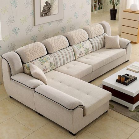 Luxury L-Shape Floral Fabric Sectional Sofa with Chaise