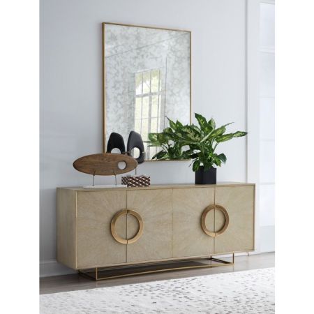 Luxury Modern 4-Door Sideboard with Round Gold Accents