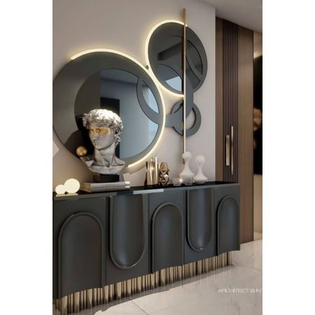 Luxury Black Fluted Arch 4-Door Sideboard Cabinet