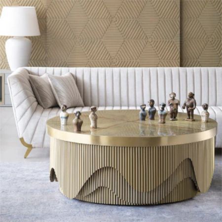 Luxury Round Fluted Coffee Table with Gold Finish