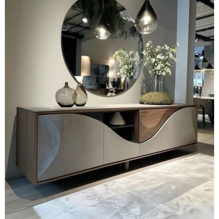 Modern Curved Wave 3-Door Sideboard Cabinet