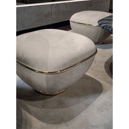 Luxury Velvet Upholstered Ottoman with Gold Accent Trim