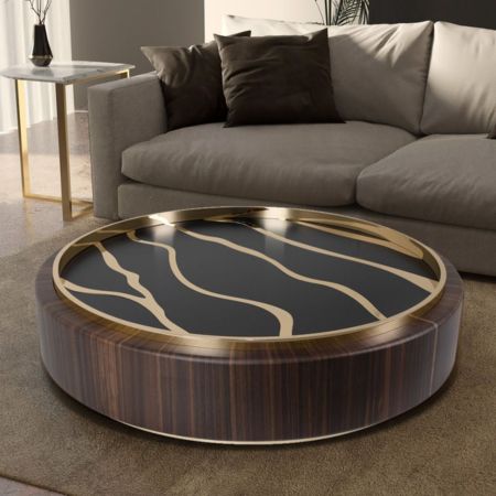 Luxury Round Coffee Table with Black Glass Top