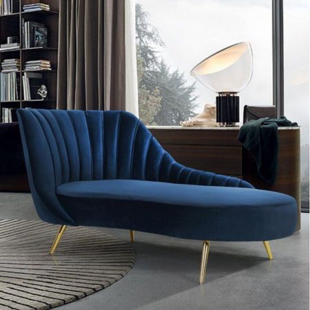 Royal Blue Velvet Chaise Lounge Couch