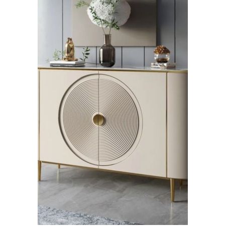 Luxury Fluted 2-Door Sideboard with Gold Circle Accents