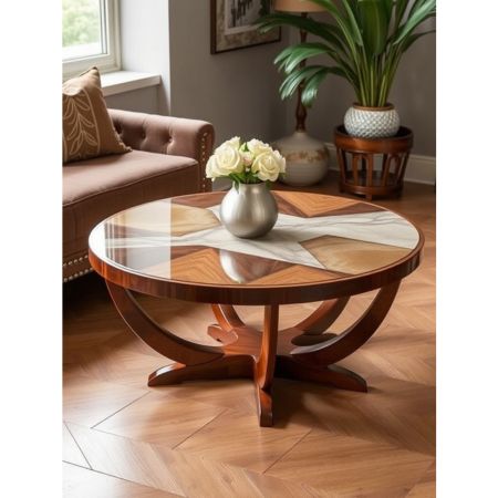 Modern Round Wooden Center Table with Designer Top